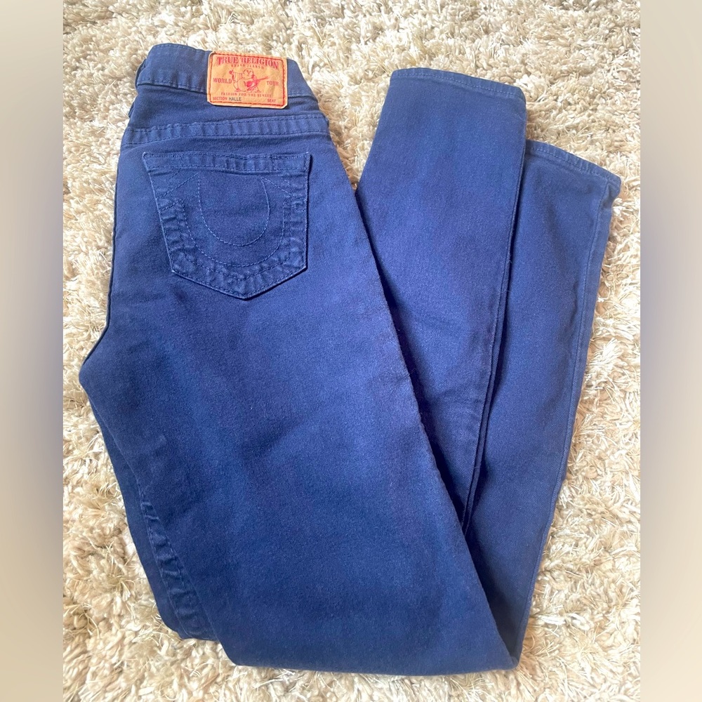 True Religion Women's Halle Blue Low Rise Skinny Jeans Size 25x27 USA made